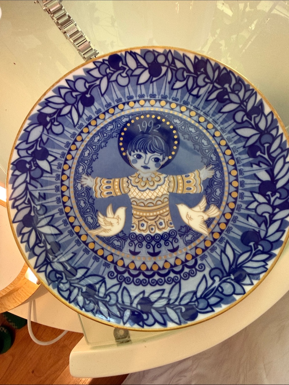 Blue & Gold Ceramic Wall Plate with 1992 Motif